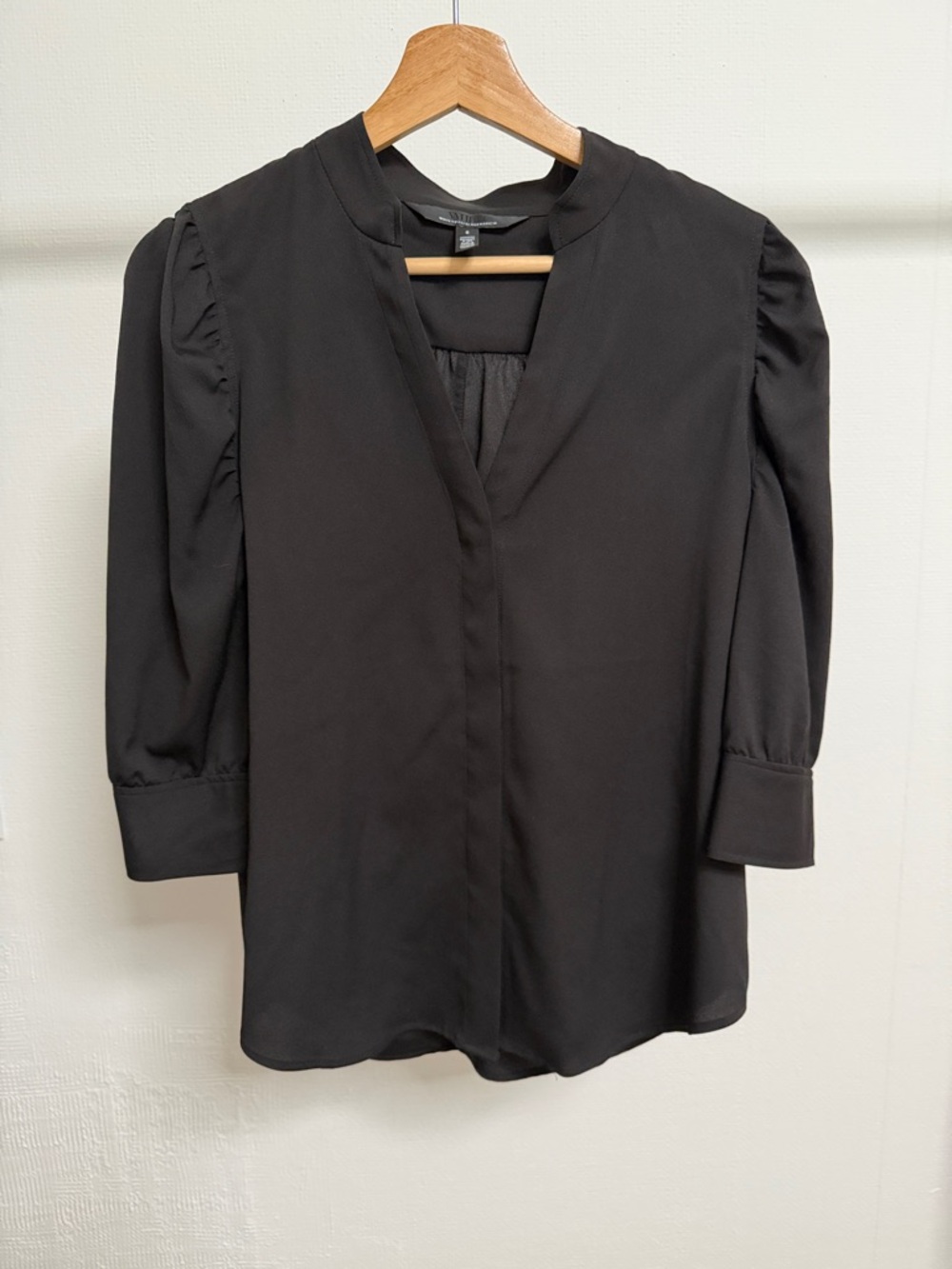 White House Black Market Black V-Neck Puff Sleeve Blouse